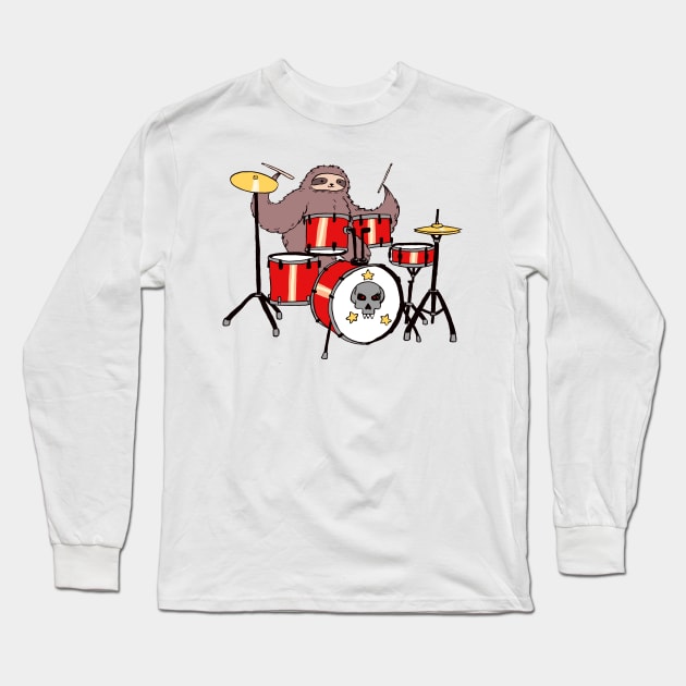 Drum Set Sloth Long Sleeve T-Shirt by saradaboru